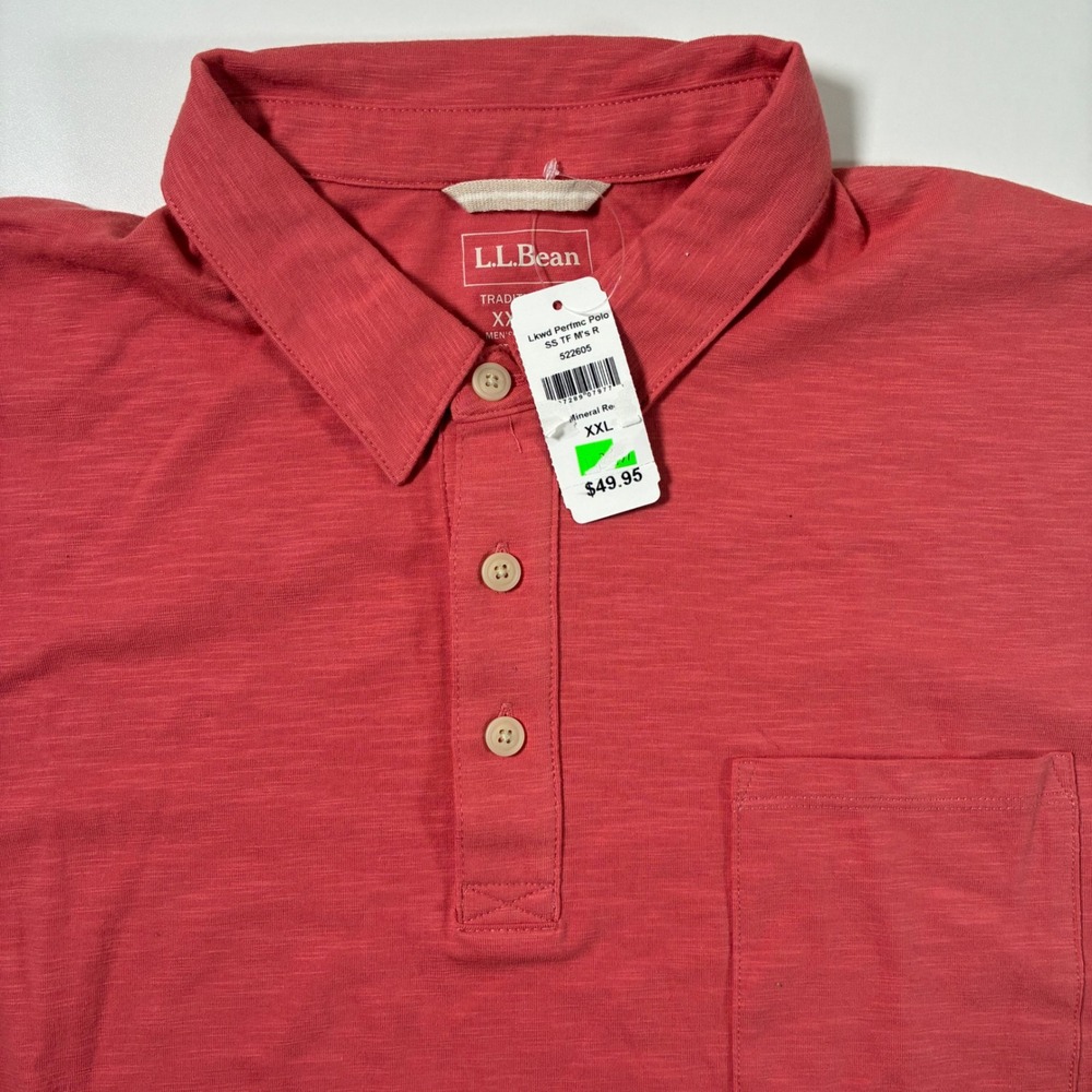 NEW‎ L.L. Bean Lakewood Performance Polo 2XL Coral Red Short Sleeve Stretch